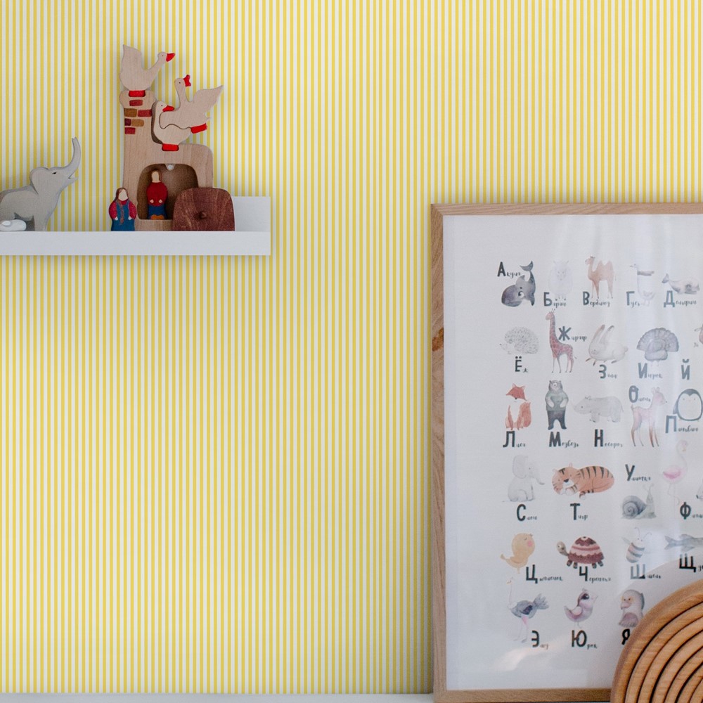 Country Critters Ticking Stripe Wallpaper 118584 by Joules Lemon Yellow